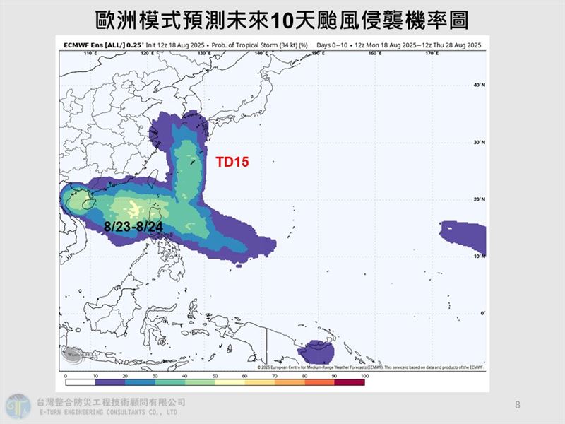 賈新興指出，TD15目前環境相對不利其發展，不過要觀察23日至24日於呂宋島附近另一熱帶系統的發展。。（圖／翻攝自賈新興臉書）