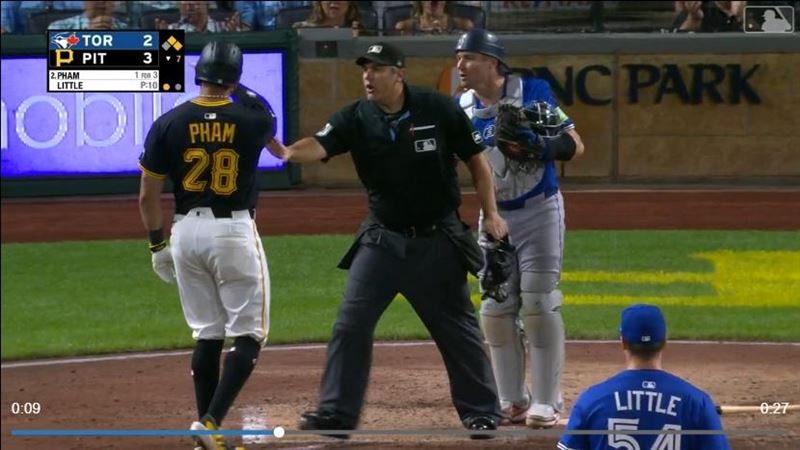 菲姆（Tommy Pham）得保送的棒作演成板凳清空。（／翻自MLB官）