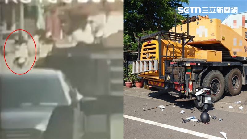 18歲吳姓男騎士直行閃避不及，前半部嵌入巨輪亡。（圖／翻攝畫面）