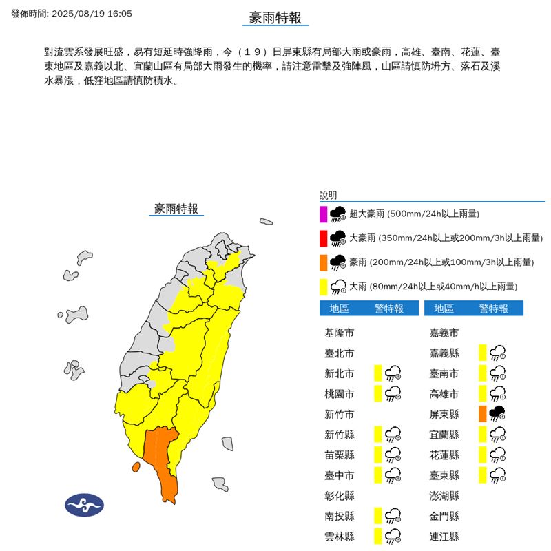 14縣市豪、大雨特報。（圖／氣象署）