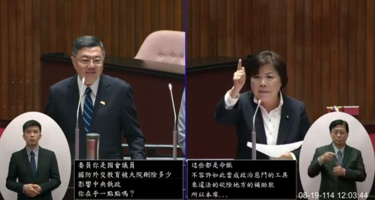 楊瓊瓔與卓榮泰針對補助款互嗆，卓榮泰更回擊「你有體會到行政院的痛苦嗎？」（圖／翻攝畫面）