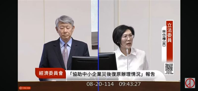 立委林岱樺（右）直言「部長應重新評估角色」，強烈暗示郭智輝應該自行下台，最後再說了一句「免得拖垮卓內閣的民調」。（圖／翻攝自國會頻道）