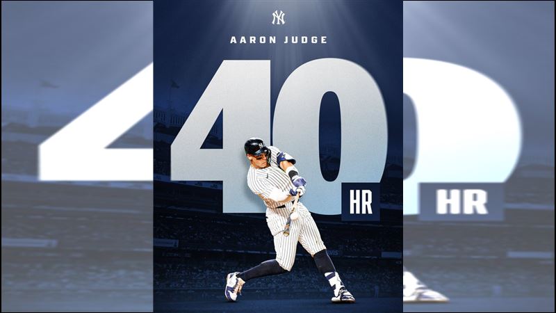 賈吉（Aaron Judge）生涯4度單季敲出40轟。（圖／翻攝自MLB X）