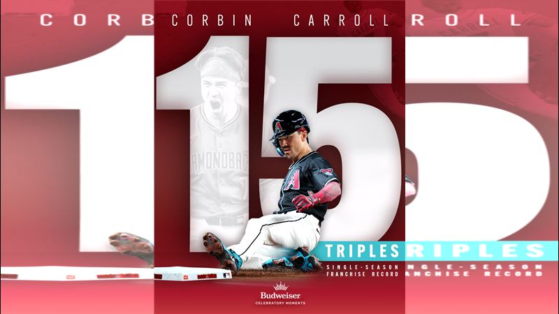 卡洛爾（Corbin Carroll ）單季15支三壘安打寫隊史紀錄。（圖／翻攝自響尾蛇推特）