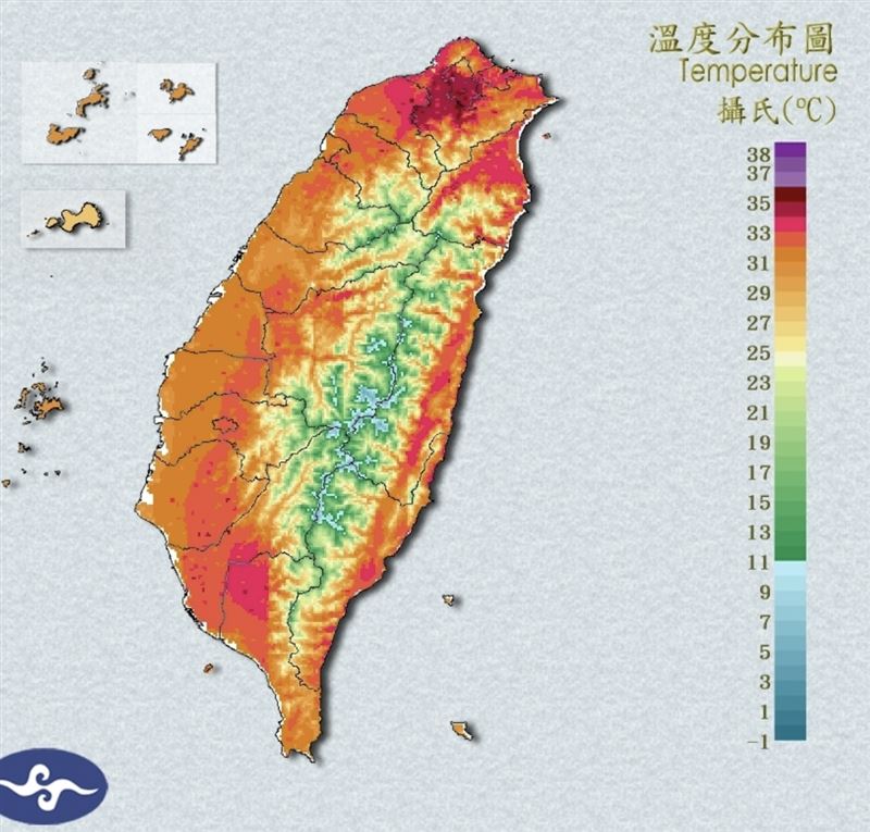中央氣象署今（21）日14時28分發布高溫資訊。（圖／氣象署）