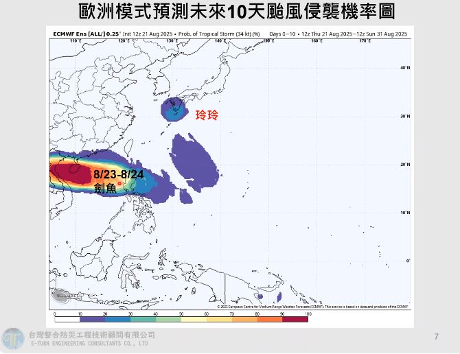 賈新興表示，劍魚颱風最快週日生成，預估其朝海南島的方向移動，並於25日至26日有登陸越南河內一帶的機率。（圖／翻攝自賈新興YT）