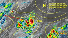 菲律賓附近有熱帶擾動90W，目前尚未發展為颱風，要等到明後天進入南海，配合西南季風水氣之後，才會進一步增強為熱帶性低氣壓或輕度颱風。（圖／翻攝自吳聖宇臉書）