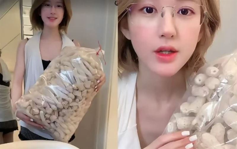 趙露思還在直播中推薦少見食材「竹蓀」，笑說：「我不相信你們連這個也能買光！」結果隔天幾乎斷貨。（圖／翻攝自網路）