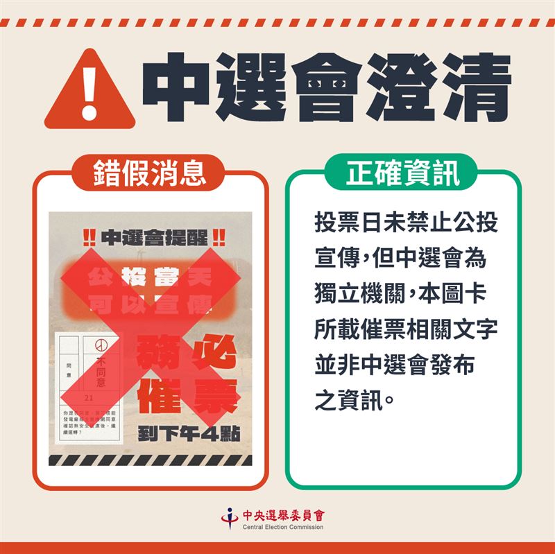 網傳中選會催票不同意，中選會嚴正澄清。（圖／中選會提供）