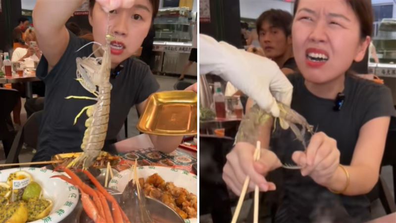 蝦蛄反抗「刺穿食客右手」緊勾1分鐘不放
