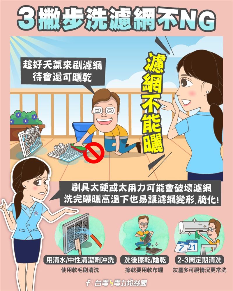 台電教如何洗濾網。（圖／台電電力粉絲團）
