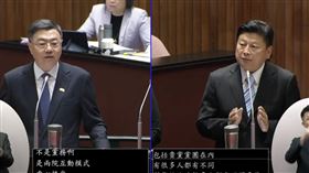 傅崐萁（右）質詢卓榮泰（左）時批評「很多人對你施政都有不同意見」。（圖／翻攝自國會頻道） 