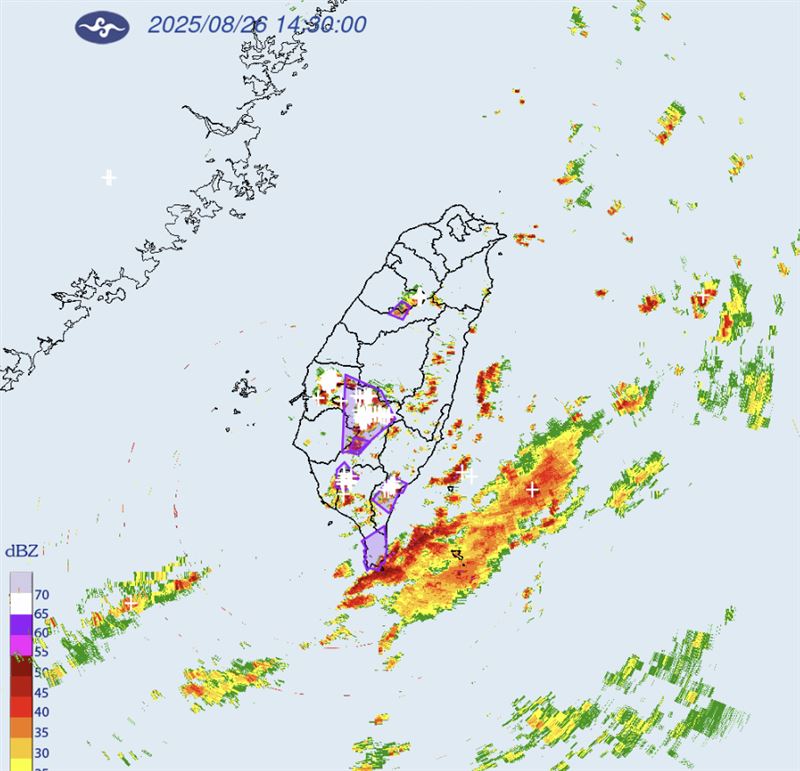 大雷雨警示範圍。（圖／氣象署）