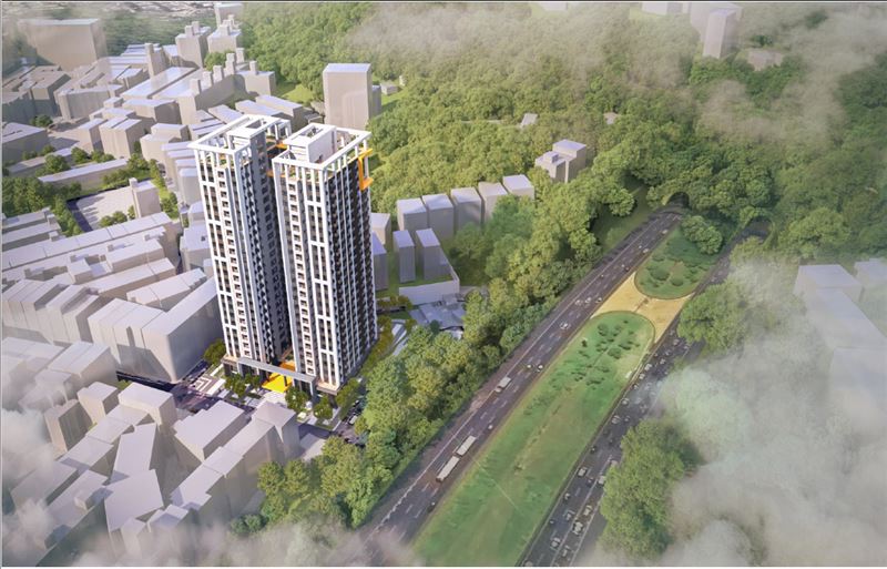 中和盛昌段基地位於圓通路369巷一帶,現為停車場,規劃605戶住宅與公共托育中心、活動中心。(模擬圖/新北城鄉局提供)