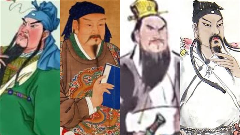 古代行業祖師爺：黑道拜關羽、太監拜岳飛、盜墓賊拜曹操、青樓女子拜呂洞賓（由左至右）。（圖／翻攝自百度百科）