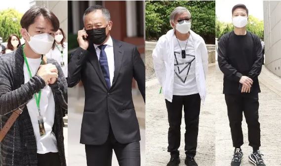 王祖藍（左起）、導演杜琪峰、田啟文、錢嘉樂等藝人都到場悼念。（圖／翻攝自微博）