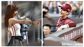 中職36年例行賽，PS女孩Julia中場表演，男友樂天桃猿外野手陳晨威在休息區觀看。（圖／記者劉彥池攝影）