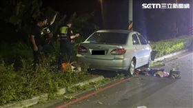 台中市,大里區,台中,燈柱,駕駛,自撞,肇事,安全氣囊,車禍圖片描述。（圖／翻攝畫面）