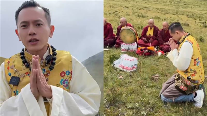 AJ哥親赴中國青海玉樹，參加大蘇莽寺舉行的「萬盞佛燈點燈法會」，並曬出消業障的影片。（圖／翻攝自AJ哥Threads）