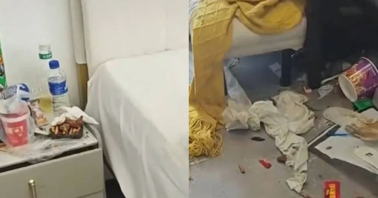 大陸2名年輕男子入住民宿2天留下滿地狼藉。（圖／翻攝自揚子晚報微博）