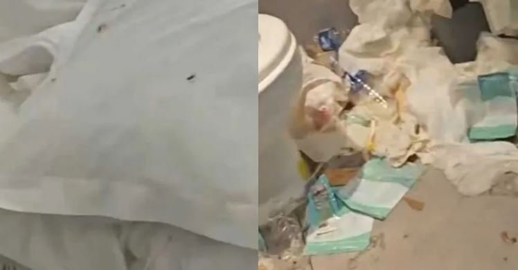 枕頭、被子上出現辣條的油漬。（圖／翻攝自揚子晚報微博）