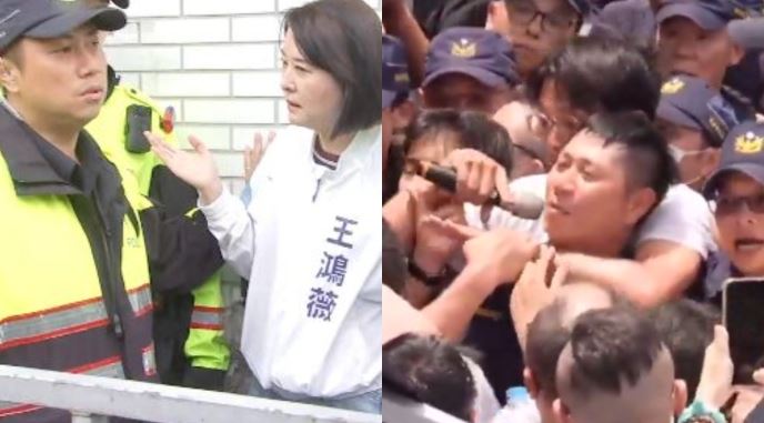 阿美疑遭黃國昌勒脖員警與四月時在北檢值勤遭王鴻薇嗆聲的員警是同一人。（組合圖／翻攝畫面）