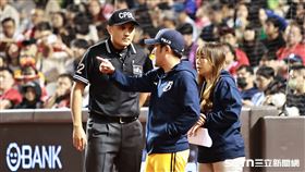 中職36年例行賽，中信兄弟總教練平野惠一詢問裁判能否挑戰3呎線判決。（圖／記者劉彥池攝影）