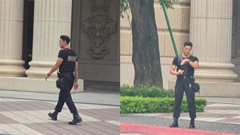 桃園藝文特區有一名高顏值的保全。（圖／翻攝自Threads）