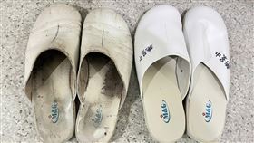 施景中曬出自己開刀房專用拖鞋，左邊那雙陪伴他走過27年，鞋上滿滿血漬。（圖／翻攝自施景中臉書）