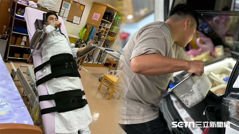 37歲董姓三寶爸，原本是中華電信外包商，5年前工作上一場意外從2樓摔下，被醫師宣告下半身癱瘓。（圖／三寶爸提供、記者簡榮良攝影）