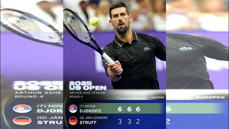 塞爾維亞名將喬科維奇（Novak Djokovic）在2025年美國網球公開賽男單16強直落三橫掃德國對手晉級。（圖／翻攝自X平台 @usopen）