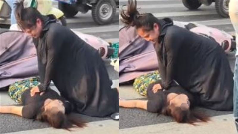 近日，中國網路上一段「孕婦跪地救人」的影片瘋傳，引起網友熱烈討論。（圖／翻攝自微博）