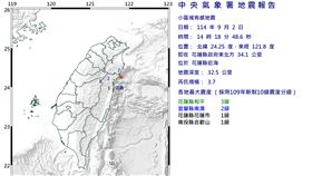 14時18分發生規模3.7地震。（圖／中央氣象署）