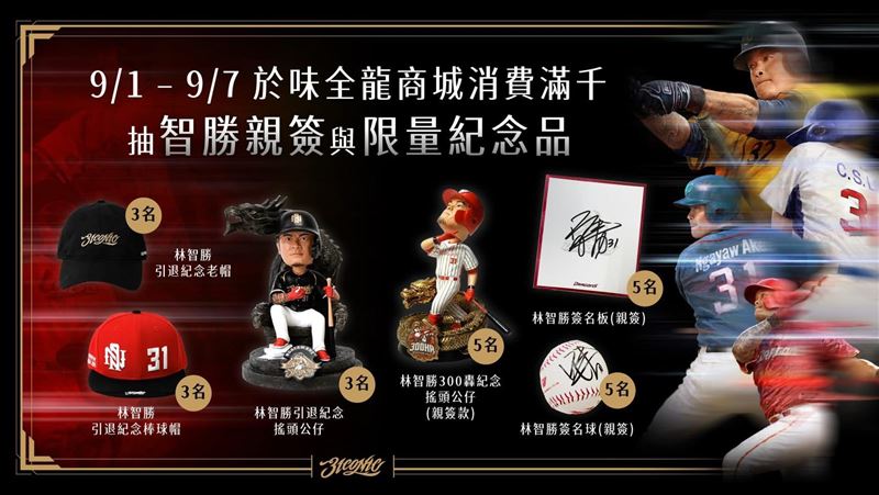 林智勝引退系列賽將從5日在台北大巨蛋展開。（圖／味全龍球團提供）