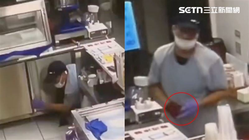 男子趁著店家打烊之際光顧，他小心再小心，蹲低身體呈現跪姿往前匍匐前進，看準裝有50元硬幣的零錢盒出手。（圖／翻攝自社會事新聞影音畫面）