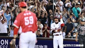 中職36年例行賽，樂天桃猿指地打擊林泓育敲出再見安打。（圖／記者劉彥池攝影）