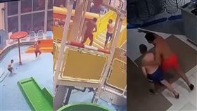 監視器畫面中，父子倆在水上樂園開心玩水，互動十分有愛。（翻攝自dailymail）