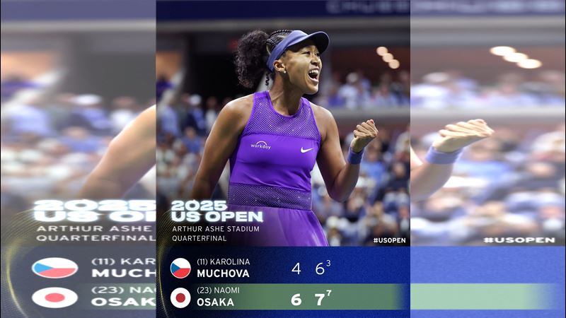 大坂直美美國網球公開賽女單8強，以6：4、7：6（3）、直落二擊敗捷克好手穆霍娃（Karolina Muchova），睽違5年再闖美網4強。（圖／美聯社／達志影像）