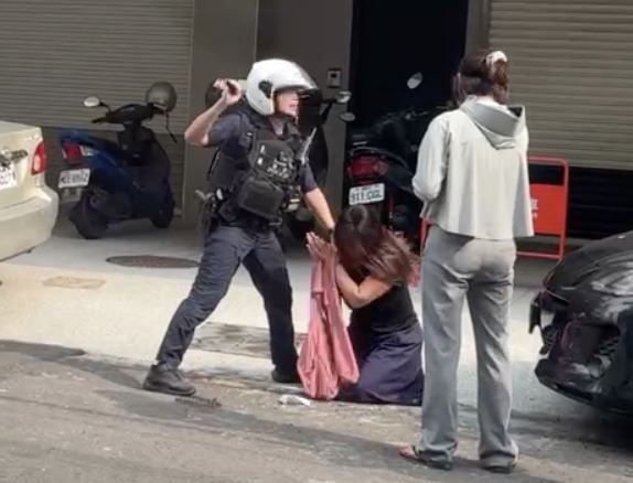 越南籍女子不斷反抗，員警只好對其噴灑辣椒水再以警棍壓制。（圖／翻攝畫面）