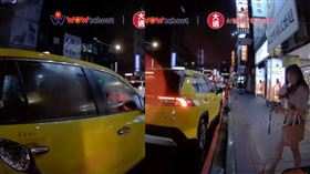 一名機車騎士控訴，左前方計程車原本閃左轉燈，卻突然換右轉燈並急切到路邊接客人。（圖／翻攝自YouTube／WoWtchout - 地圖型行車影像分享平台）