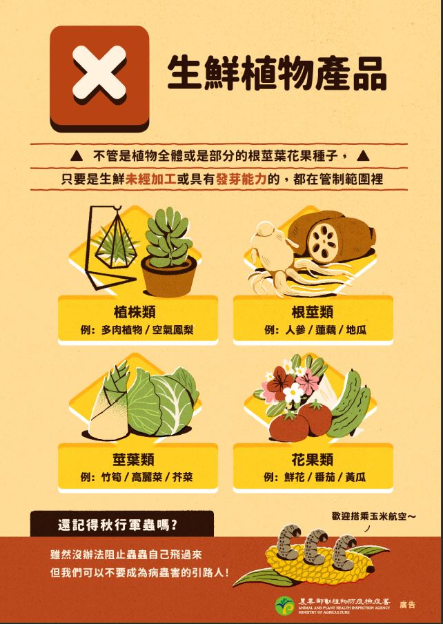 防檢署提醒，不得從國外將新鮮蔬果類帶回台灣。（圖／翻攝自農業部動植物防疫檢疫署）