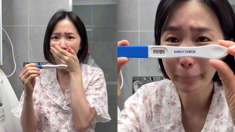 CHOA見到驗孕棒兩條線，哭到發抖。（圖／翻攝自CHOA IG）