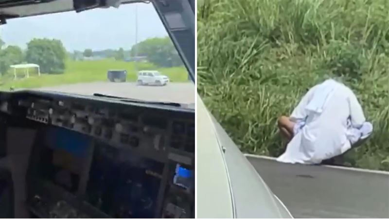 班機要起飛　驚見怪老頭「蹲跑道旁小便」