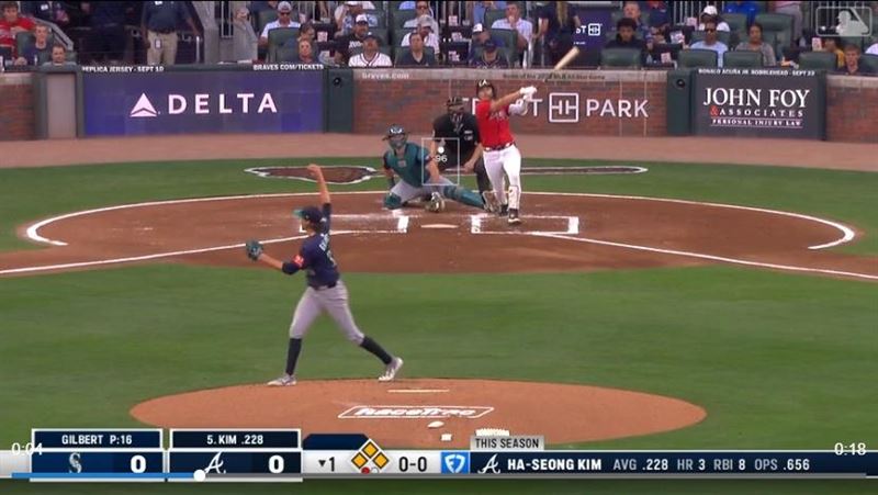 金河成敲出高飛犧牲打，連2天打回勇士第1分。（圖／翻攝自MLB官網）