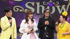 龍千玉（左2)與施文彬上白冰冰、陽帆節目。（圖／民視提供）