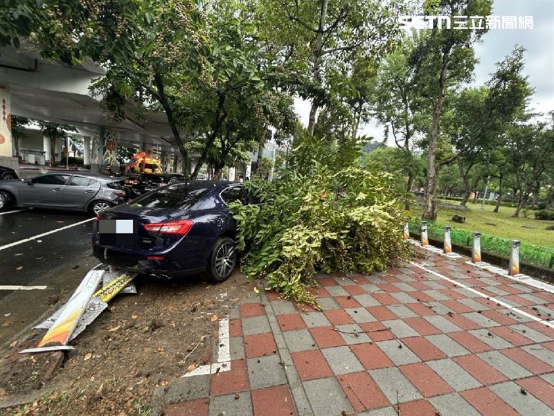 北市劉男駕駛瑪莎拉蒂起步時失控追撞路旁3部轎車、5根UBike樁及1輛UBike。（圖／翻攝畫面）