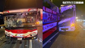 高雄,仁武,意識,遊覽車,貨車,車禍,匝道,乘客,追撞,駕駛,命危,國道圖片描述。（圖／翻攝畫面）