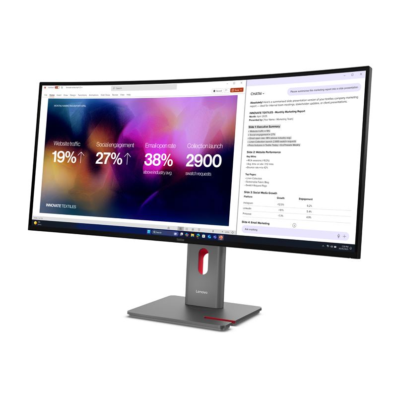 Lenovo發表全新ThinkVision P40WD-40曲面超寬顯示器，帶來更清晰且高效的工作體驗。（圖／品牌業者提供）
