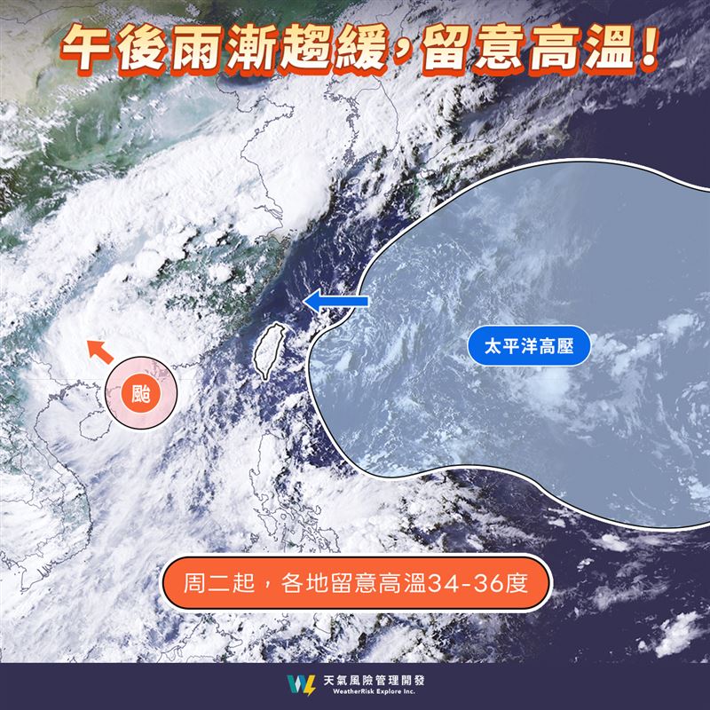 南方熱帶擾動短期內偏弱，季風低壓槽隨著塔巴颱風減弱收縮，本週至下週發展機率低，9月下旬後才可能活躍。（圖／翻攝自天氣風險臉書）