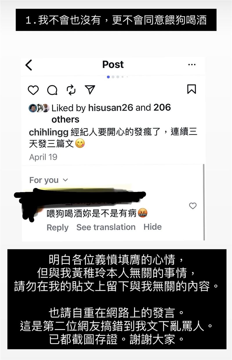 黃稚玲反擊網友。（圖／翻攝自IG）